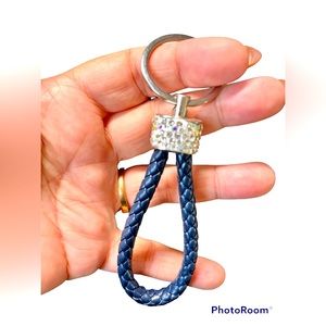 Navy and rhinestone key fob -add you keys